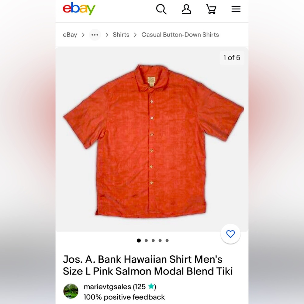 Jos. A Bank Men’s Salmon Colored Hawaiian button-up shirt, size S.